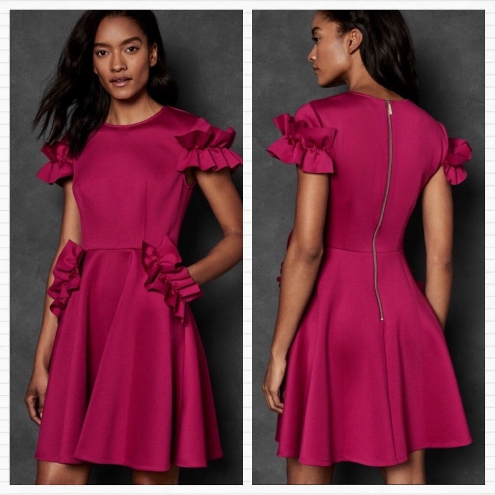 $250 TED BAKER Pink Ruffle Cocktail Dress Luuciee - Picture 4 of 10